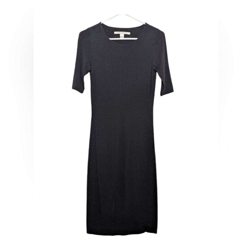 Diane Von Furstenberg Dress Petite Black Cotton 3/4 Sleeve Size Medium